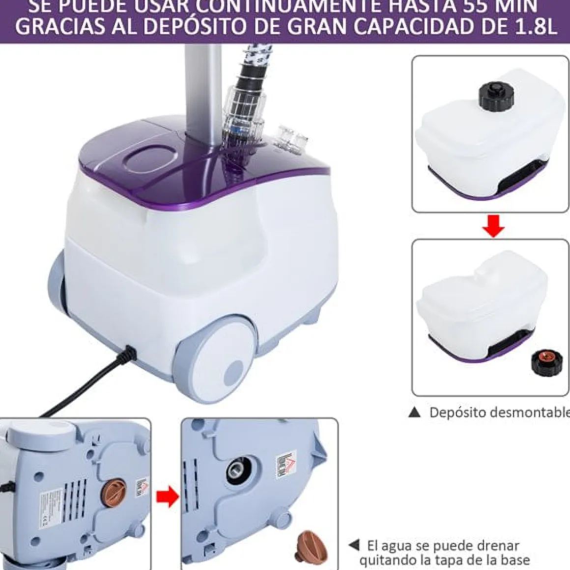 Centro de plachado vertical Homcom 1800W 1,8L 11 niveles de temperatura