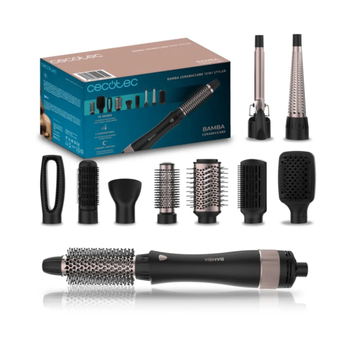 Cepillo de aire Cecotec Bamba CeramicCare 10in1 Styler 3 temperaturas 2 velocidades negro