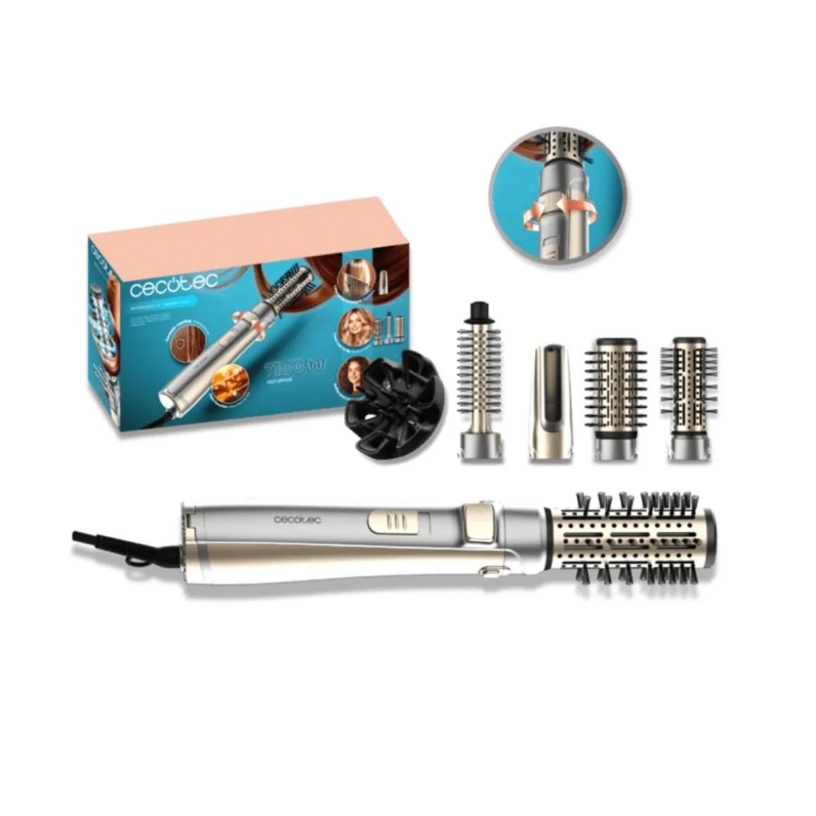 Cepillo de aire rotativo Cecotec CeramicCare 5in1 AirBrush Gyro 1100W 3 modos gris