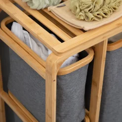 Cesto de la ropa sucia Mosas Homcom bambú 3 cestas gris 69,7x50x32 cm