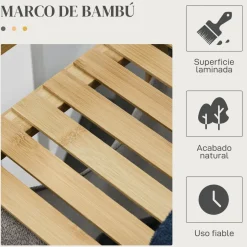 Cesto de ropa sucia Nalón Homcom 2 compartimentos + estante superior bambú gris/natural 73x33x64 cm