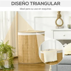Cesto de ropa sucia Nervión Homcom esquinero con tapa bambú 57x38x38 cm