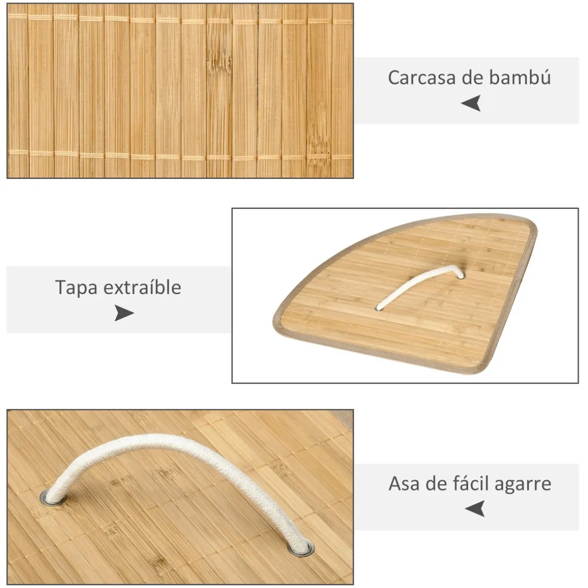 Cesto de ropa sucia Nervión Homcom esquinero con tapa bambú 57x38x38 cm