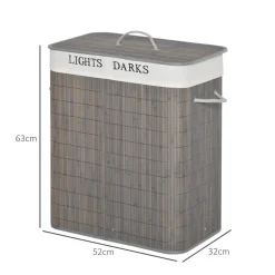 Cesto de ropa sucia Segura Homcom 2 compartimentos + tapa bambú gris 58x33x26 cm