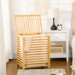 Cesto multiusos Bamboo Homcom 55L bolsa extraíble natural 60x50x36 cm