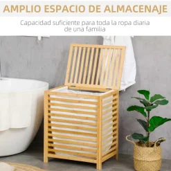 Cesto multiusos Bamboo Homcom 55L bolsa extraíble natural 60x50x36 cm