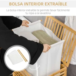 Cesto multiusos Bamboo Homcom 55L bolsa extraíble natural 60x50x36 cm