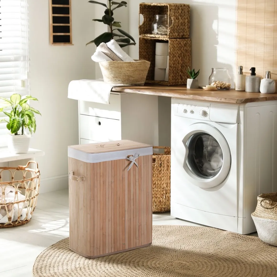 Cesto para ropa sucia Banzial Homcom con tapa natural 60x40x30 cm