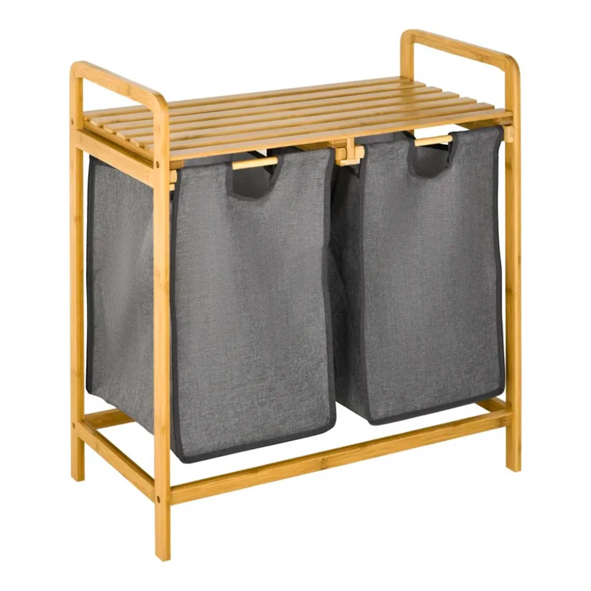 Cesto para ropa sucia Homcom 2 bolsas extraíbles + estante bambú natural 73x63,5x33 cm