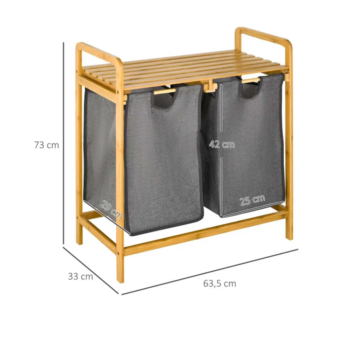 Cesto para ropa sucia Homcom 2 bolsas extraíbles + estante bambú natural 73x63,5x33 cm