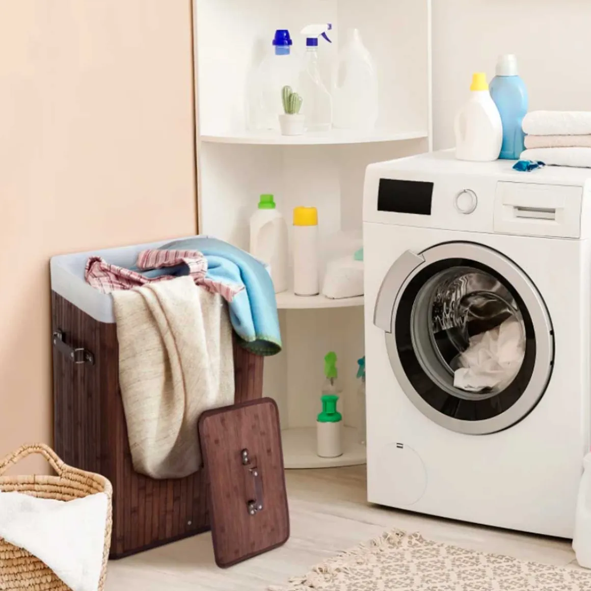 Cesto para ropa sucia Homcom plegable con tapa 70L bambú marrón 60x40x30 cm