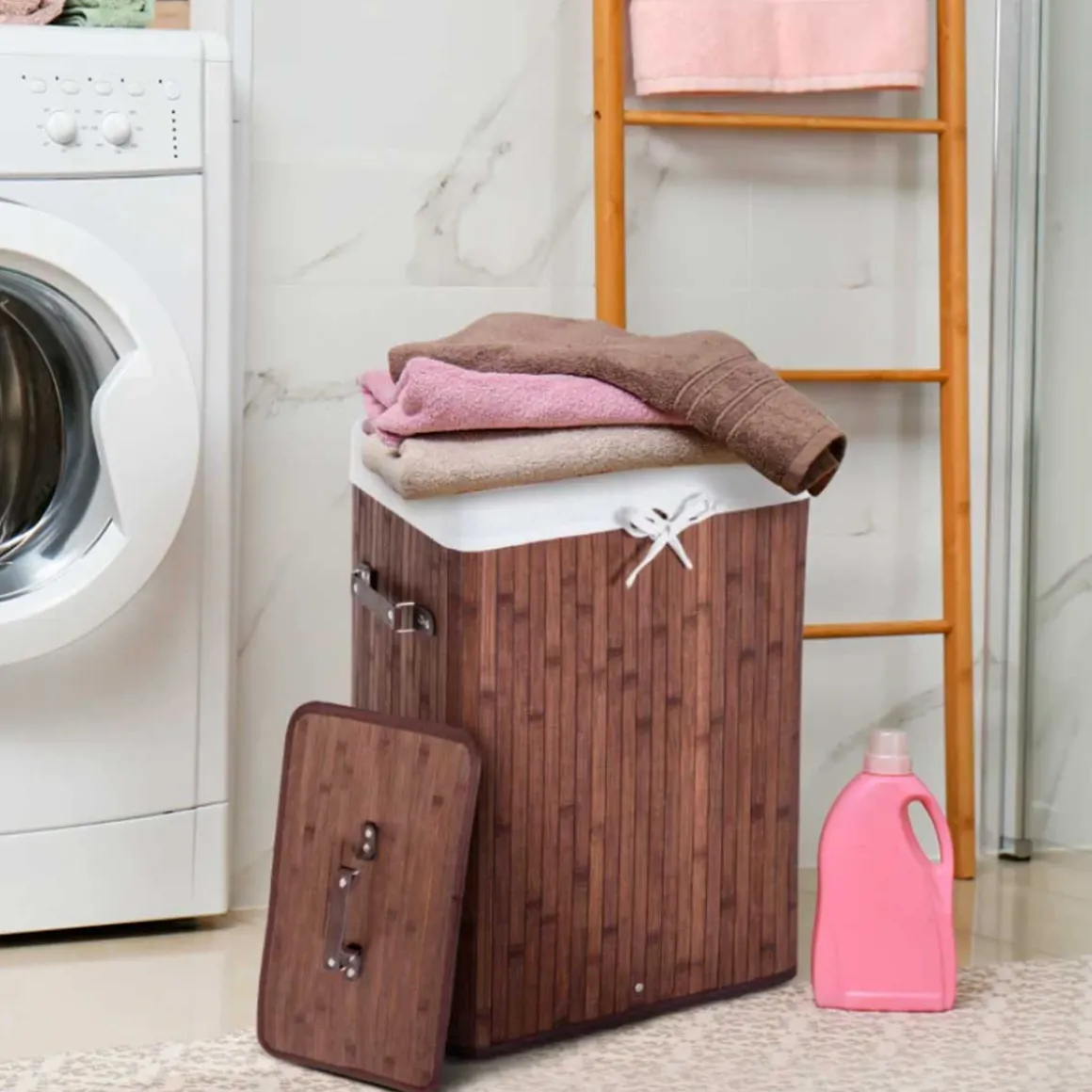 Cesto para ropa sucia Homcom plegable con tapa 70L bambú marrón 60x40x30 cm