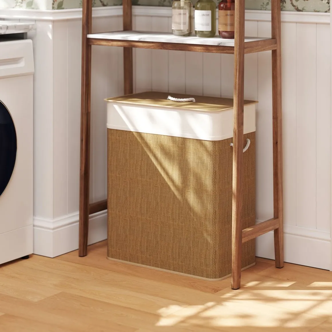 Cesto para ropa sucia Jodie Homcom 100L 2 cestas con tapa 63x52x32 cm