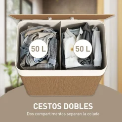 Cesto para ropa sucia Jodie Homcom 100L 2 cestas con tapa 63x52x32 cm