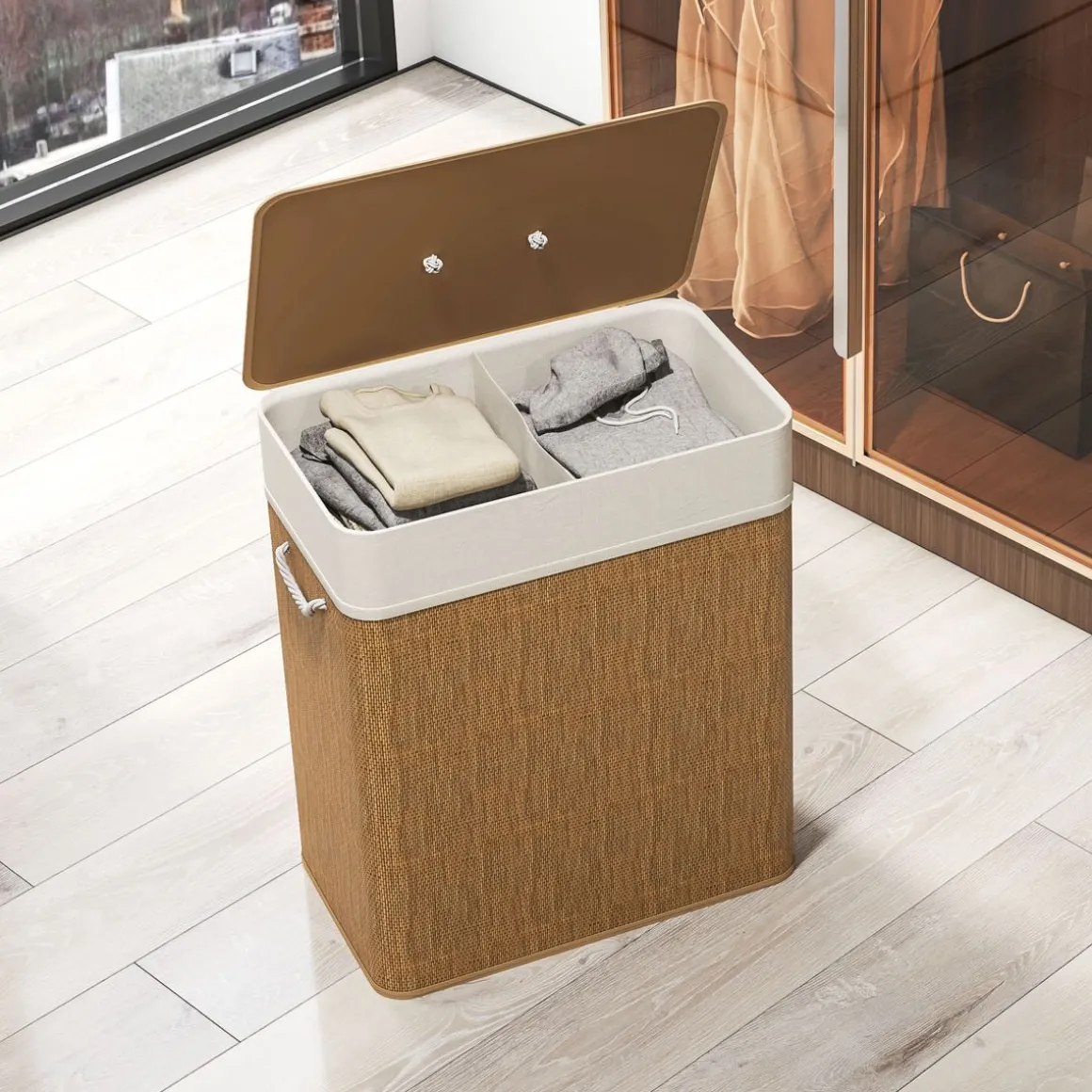 Cesto para ropa sucia Jodie Homcom 100L 2 cestas con tapa 63x52x32 cm