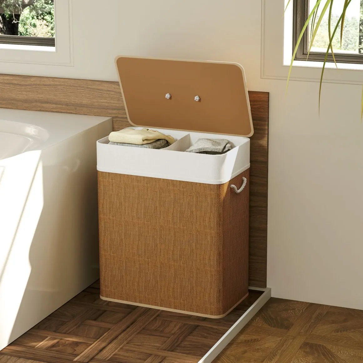 Cesto para ropa sucia Jodie Homcom 100L 2 cestas con tapa 63x52x32 cm