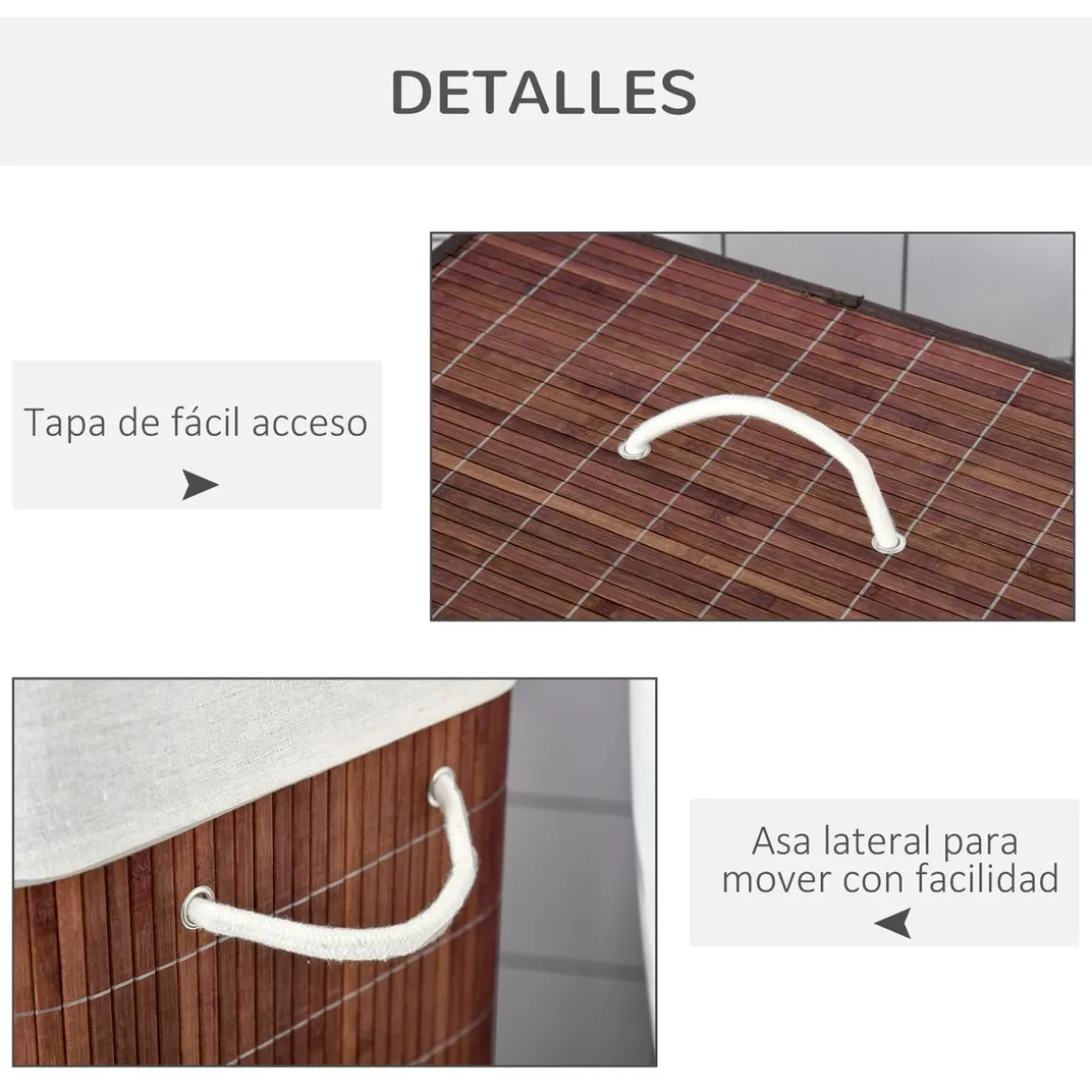 Cesto para ropa sucia 100L 2 compartimentos marrón 63x52x32 cm