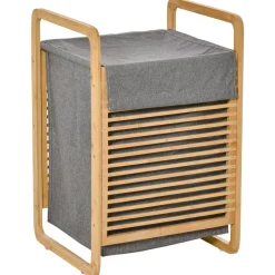 Cesto para ropa sucia Luxe Homcom con bolsa extraíble bambú natural/gris 60,5x35,5x40