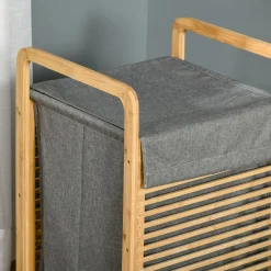 Cesto para ropa sucia Luxe Homcom con bolsa extraíble bambú natural/gris 60,5x35,5x40