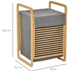 Cesto para ropa sucia Luxe Homcom con bolsa extraíble bambú natural/gris 60,5x35,5x40