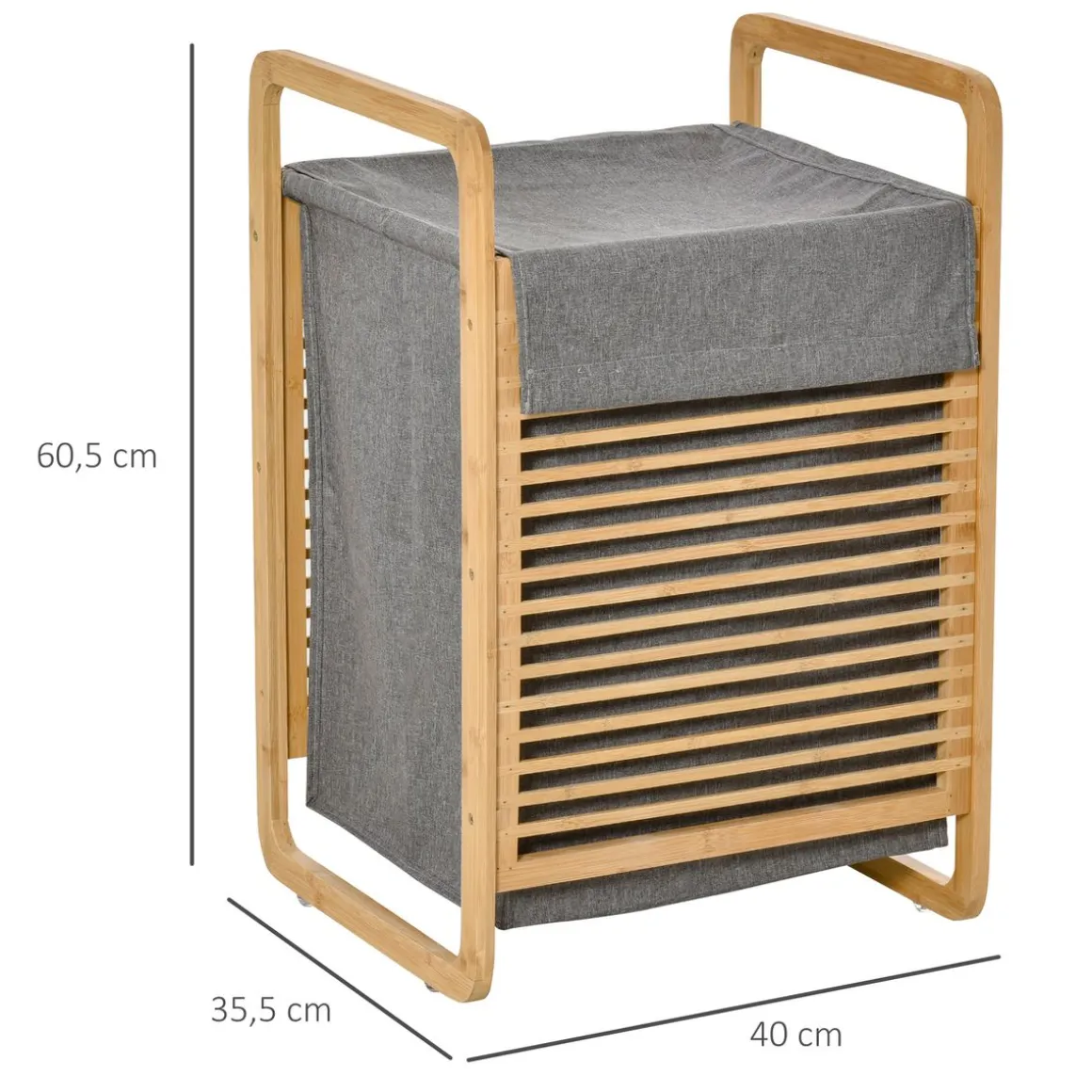 Cesto para ropa sucia Luxe Homcom con bolsa extraíble bambú natural/gris 60,5x35,5x40