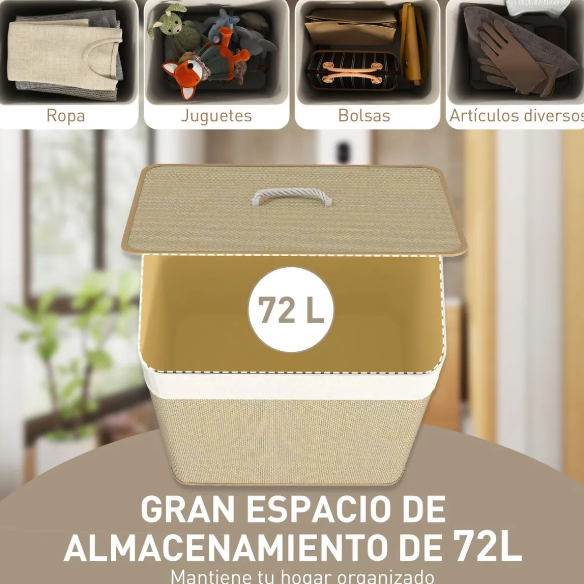 Cesto para ropa sucia Pirineo Homcom 72L bolsa extraíble 60x40x30 cm
