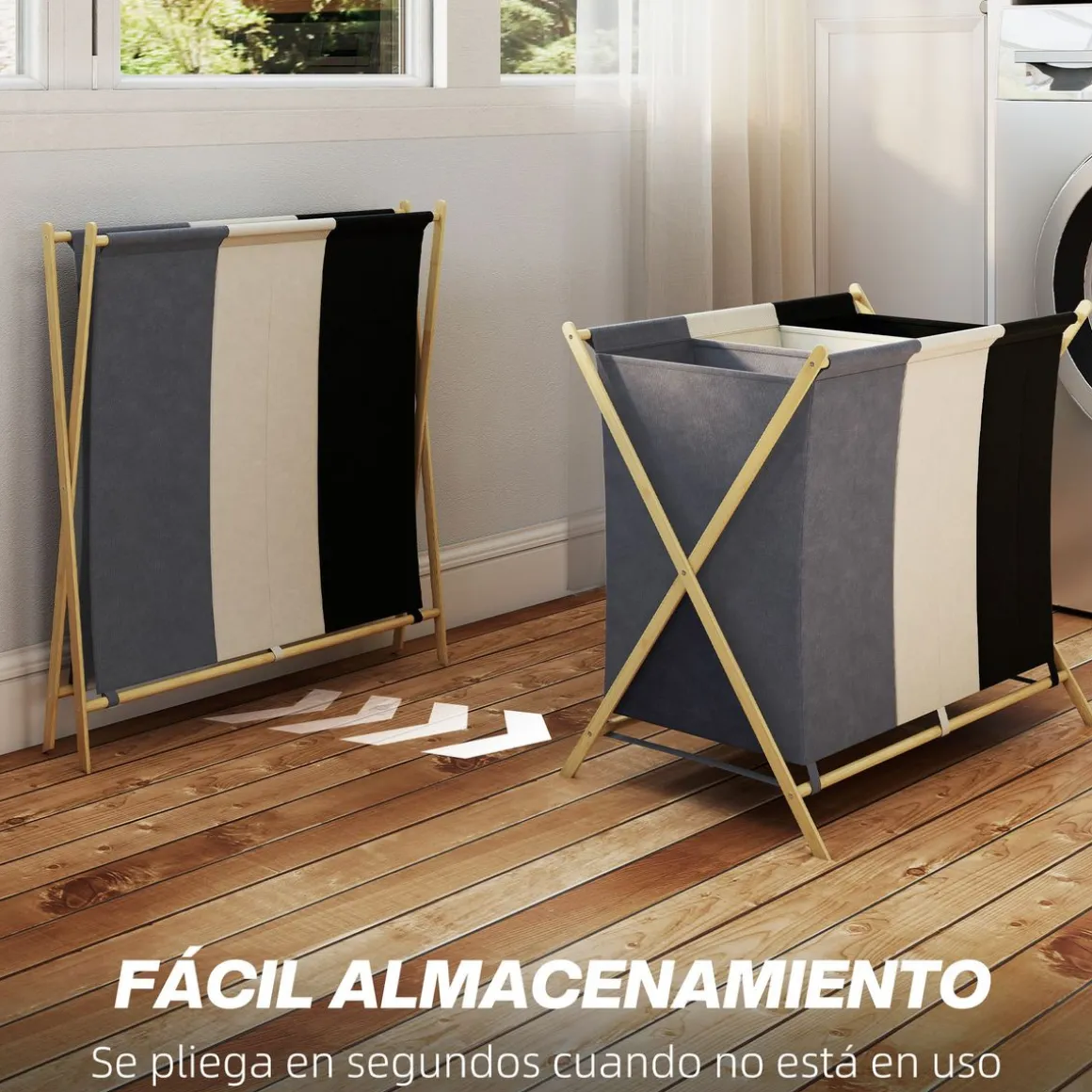 Cesto para ropa sucia Riku Homcom 129L 3 compartimentos multicolor 67x75x48 cm