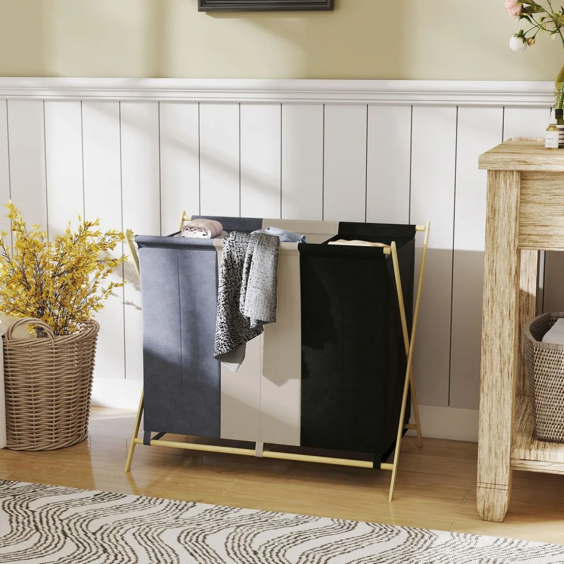 Cesto para ropa sucia Riku Homcom 129L 3 compartimentos multicolor 67x75x48 cm