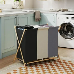 Cesto para ropa sucia Riku Homcom 129L 3 compartimentos multicolor 67x75x48 cm
