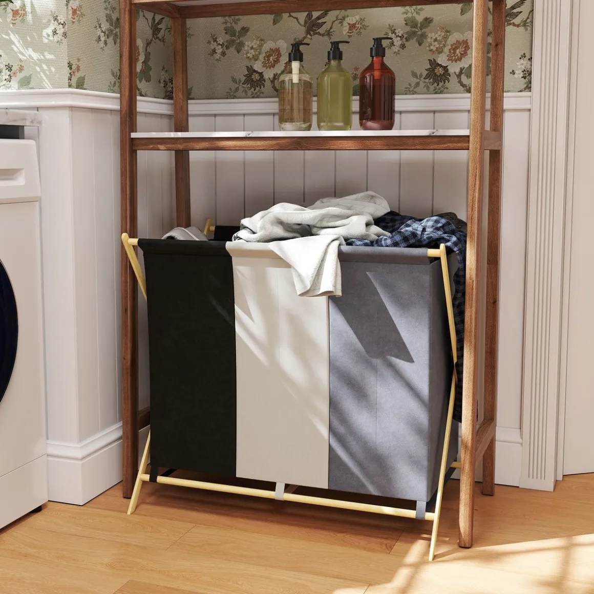 Cesto para ropa sucia Riku Homcom 129L 3 compartimentos multicolor 67x75x48 cm