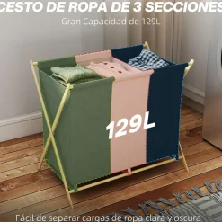 Cesto para ropa sucia Riku Homcom 129L 3 compartimentos multicolor 67x75x48 cm