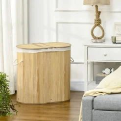 Cesto para ropa sucia Ying Yang Homcom 100L 2 compartimentos 60,5x62,5x37 cm