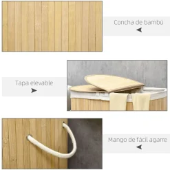 Cesto para ropa sucia Ying Yang Homcom 100L 2 compartimentos 60,5x62,5x37 cm