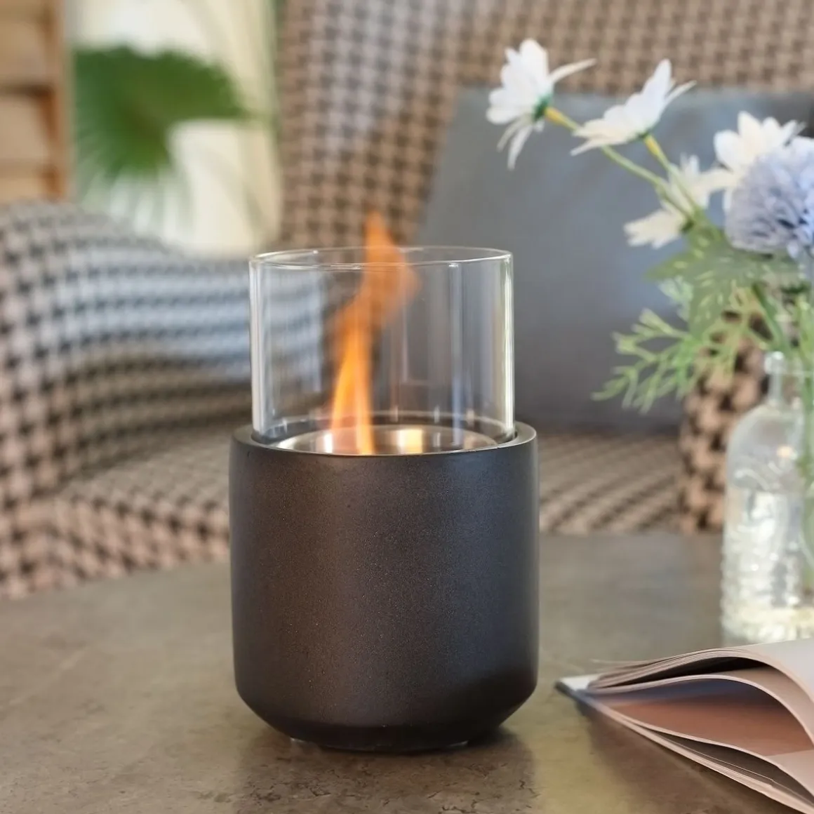 Chimenea de bioetanol Abeto Homcom sobremesa capacidad 0.4L gris 19xØ12 cm