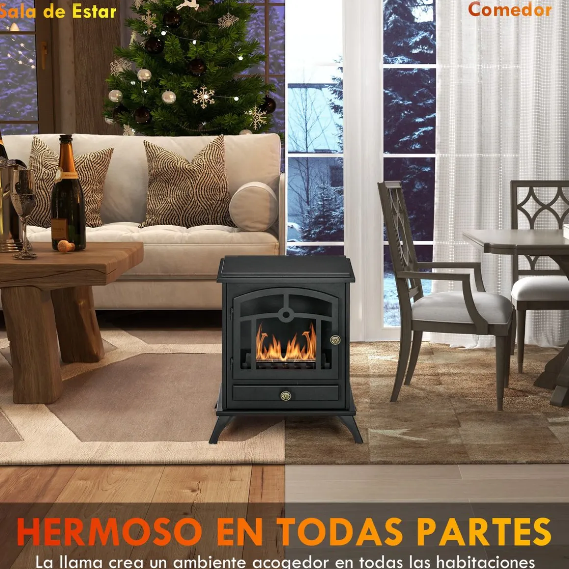 Chimenea de bioetanol Homcom 7000 BTU/h 0,9L negro 54x45x28 cm