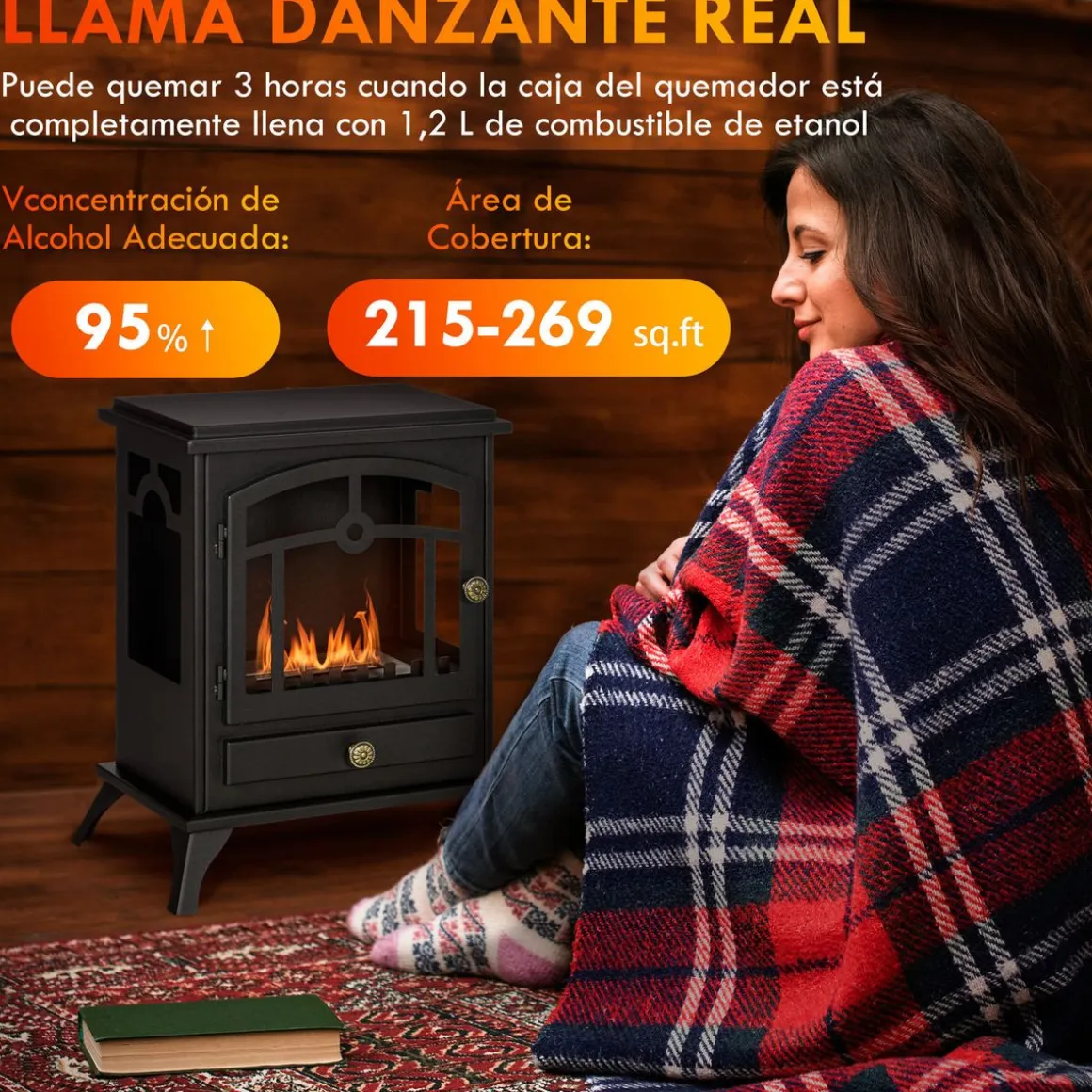 Chimenea de bioetanol Homcom 7000 BTU/h 0,9L negro 54x45x28 cm