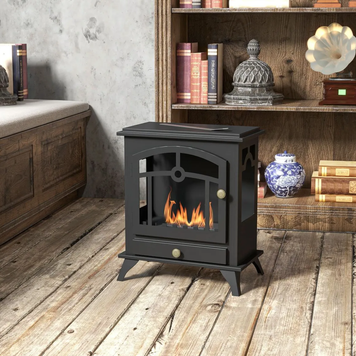 Chimenea de bioetanol Homcom 7000 BTU/h 0,9L negro 54x45x28 cm