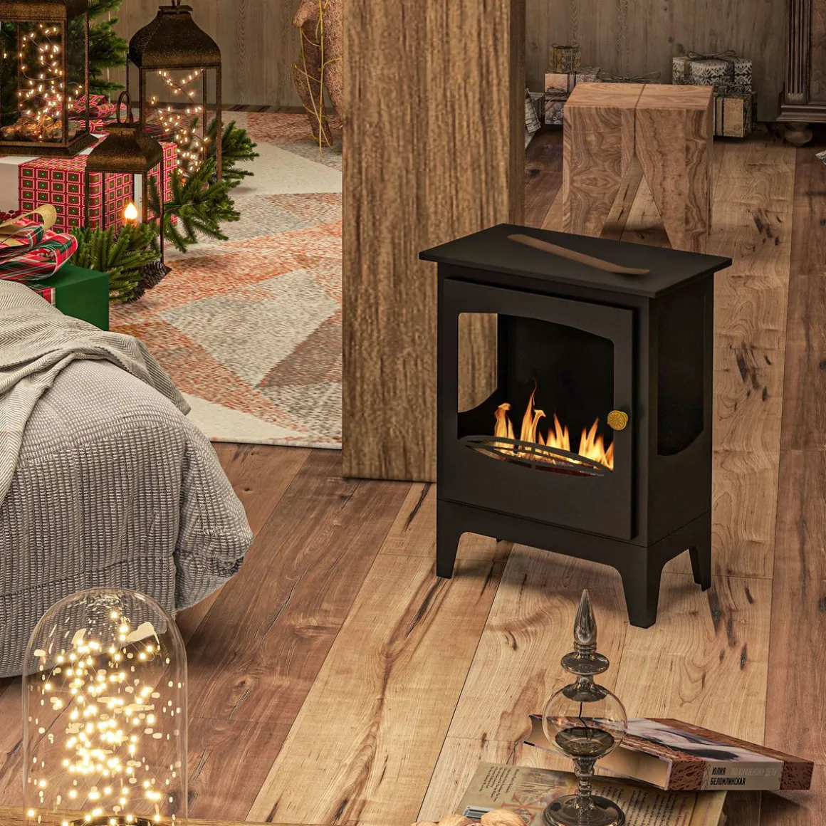 Chimenea de etanol Cerezo Homcom capacidad 1,2L negro 54x39x26 cm