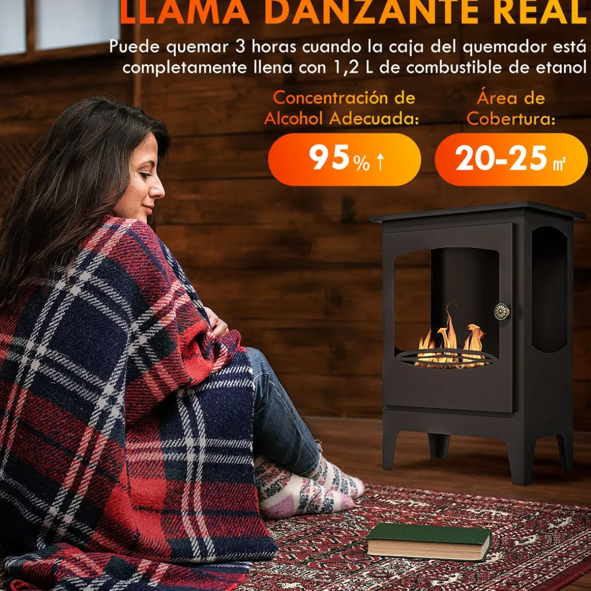 Chimenea de etanol Cerezo Homcom capacidad 1,2L negro 54x39x26 cm