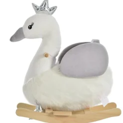Cisne balancín Homcom +18 meses con reposapiés+cinturón blanco/gris 59x60x33 cm