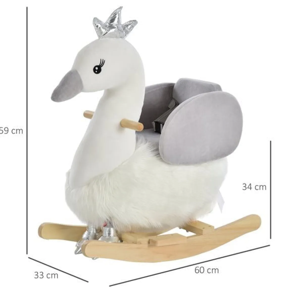 Cisne balancín Homcom +18 meses con reposapiés+cinturón blanco/gris 59x60x33 cm