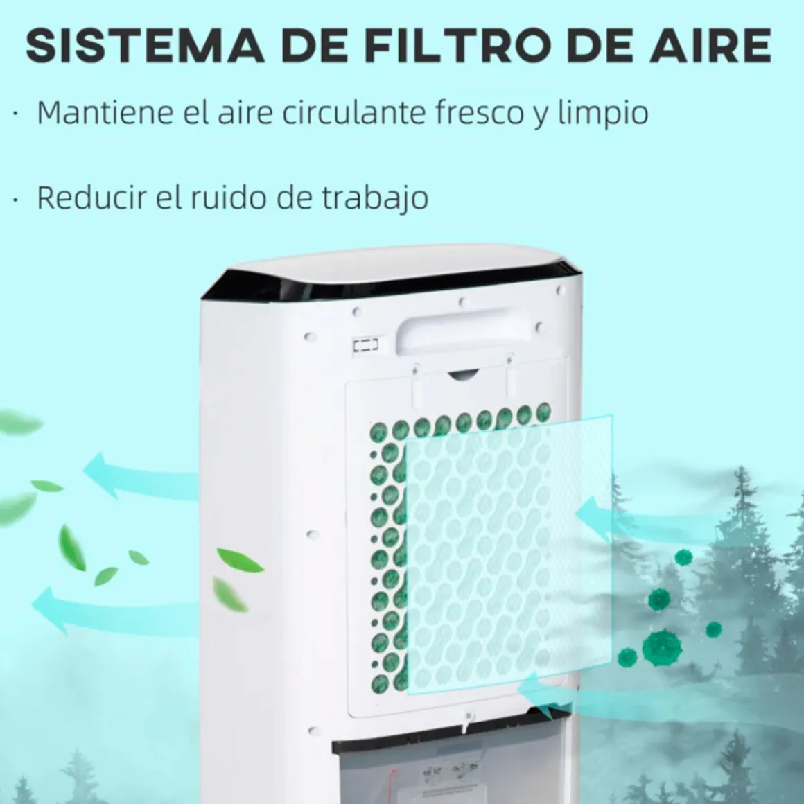 Climatizador de aire portátil Homcom con mando 10L 60W 3 velocidades 3 modos con temporizador y ruedas blanco 76x38,2x31,6 cm