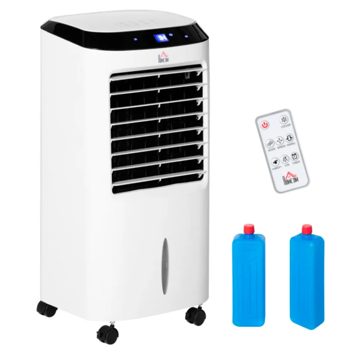 Climatizador de aire portátil Homcom con mando 10L 60W 3 velocidades 3 modos con temporizador y ruedas blanco 76x38,2x31,6 cm