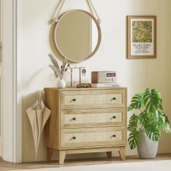 Cómoda Atelier Homcom 3 cajones natural 76x80x35 cm