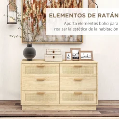Cómoda Audrey 6 cajones estilo bohemio natural 69x110x40 cm