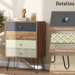 Cómoda Boho Homcom 4 cajones multicolor 86x60x39 cm