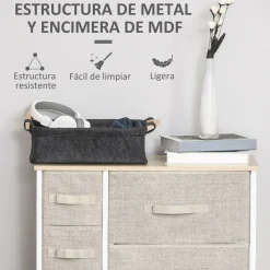 Cómoda Botanic Homcom 7 cajones de tela gris 63,5x30x71 cm