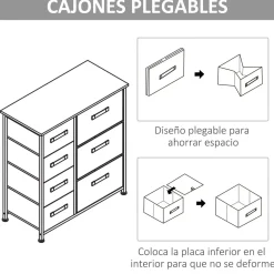 Cómoda Botanic Homcom 7 cajones de tela gris 63,5x30x71 cm
