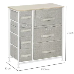 Cómoda Botanic Homcom 7 cajones de tela gris 63,5x30x71 cm