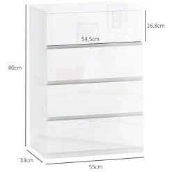 Cómoda Bromelia Homcom 4 cajones blanco brillo 80x55x33 cm
